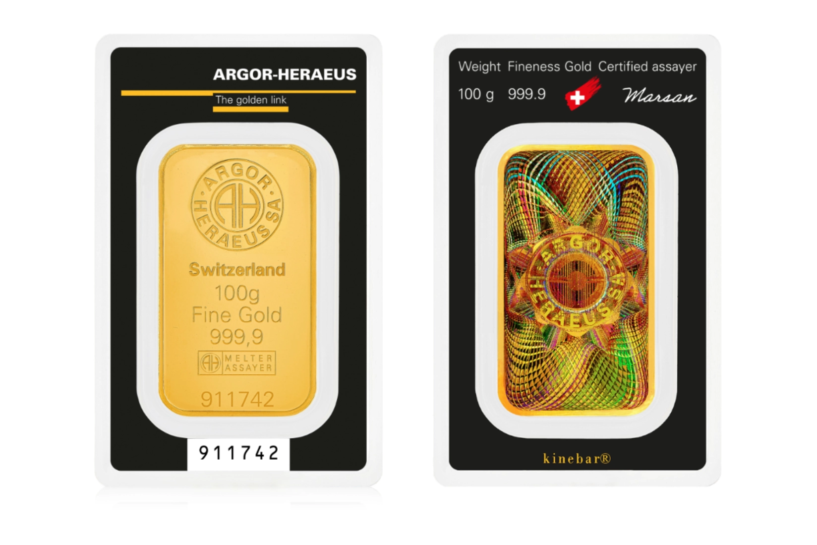 Argor-Heraeus rainbow precious metal bars in secure assay packaging