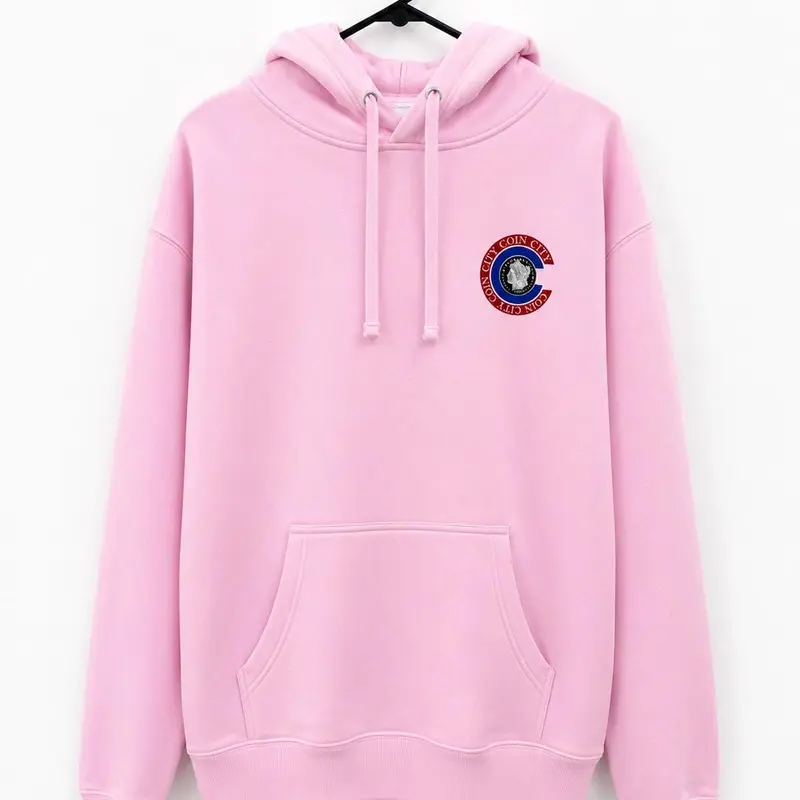 Pink Coin City hoodie front view