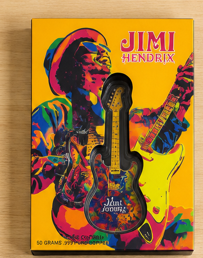 Jimi Hendrix 50 g .999 fine pure copper guitar collectible in display packaging