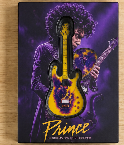 Prince 50 g .999 fine pure copper guitar collectible in display packaging