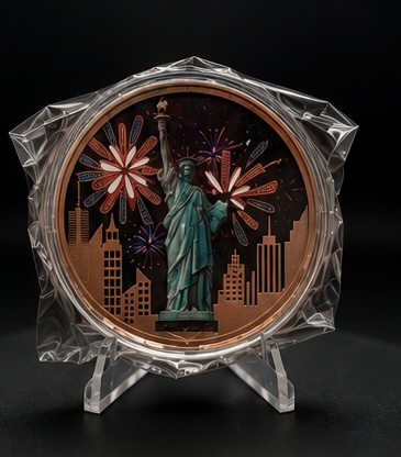 Colorized Statue of Liberty minted .999 fine pure copper collectible on display stand