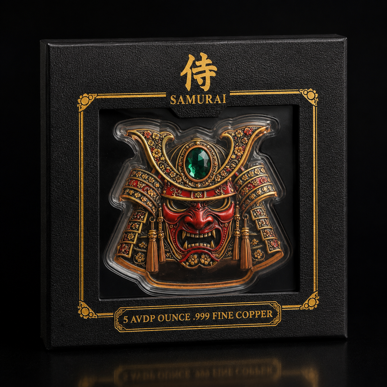 Samurai 5 oz AVDP .999 fine pure copper minted collectible in display packaging