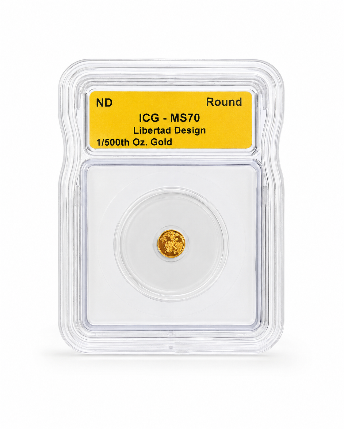 ICG MS70 graded and slabbed 1/500 oz gold Libertad design coin