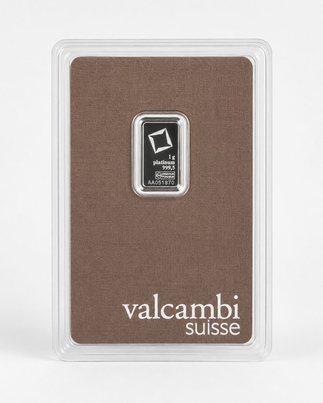Valcambi Suisse 1g .9995 fine pure platinum bar in assay packaging